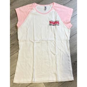 Big Dog Motorcycles Embroidered White/Pink Sleeveless Shirt Womens Size XL